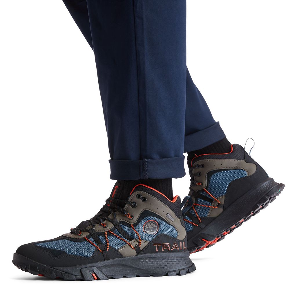 Timberland Mens Hiking Boots Garrison Trail Waterproof Mid - Black/Blue - India ZD5826910